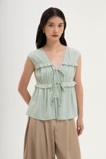 MELLISA RUFFLE TIE FRONT LINEN TOP