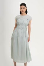 MANDY RUCHED TIERED MIDI DRESS