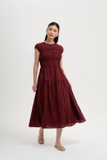 MANDY RUCHED TIERED MIDI DRESS