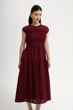 MANDY RUCHED TIERED MIDI DRESS