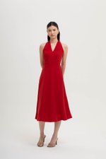 INDRA HALTER NECK BIAS LINEN DRESS