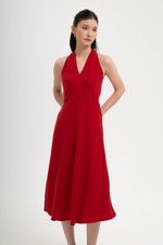 INDRA HALTER NECK BIAS LINEN DRESS