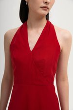 INDRA HALTER NECK BIAS LINEN DRESS