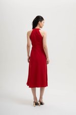 INDRA HALTER NECK BIAS LINEN DRESS