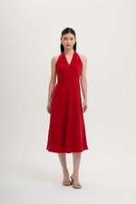 INDRA HALTER NECK BIAS LINEN DRESS