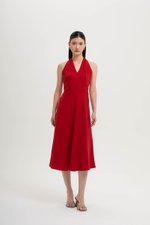 INDRA HALTER NECK BIAS LINEN DRESS