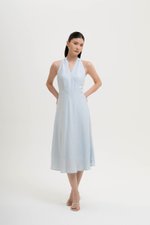 INDRA HALTER NECK BIAS LINEN DRESS