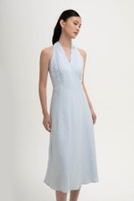 INDRA HALTER NECK BIAS LINEN DRESS