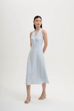 INDRA HALTER NECK BIAS LINEN DRESS