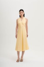 INDRA HALTER NECK BIAS LINEN DRESS