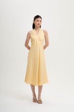 INDRA HALTER NECK BIAS LINEN DRESS