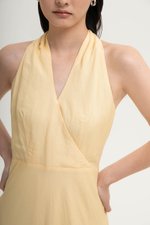 INDRA HALTER NECK BIAS LINEN DRESS