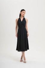 INDRA HALTER NECK BIAS LINEN DRESS