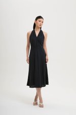 INDRA HALTER NECK BIAS LINEN DRESS