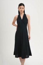 INDRA HALTER NECK BIAS LINEN DRESS