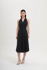 INDRA HALTER NECK BIAS LINEN DRESS