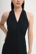 INDRA HALTER NECK BIAS LINEN DRESS