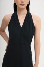 INDRA HALTER NECK BIAS LINEN DRESS