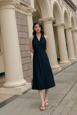 INDRA HALTER NECK BIAS LINEN DRESS