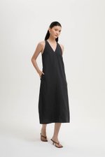 NAIRA TRAPEZE BACK COLUMN LINEN DRESS