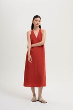 NAIRA TRAPEZE BACK COLUMN LINEN DRESS