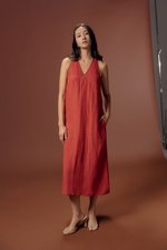 NAIRA TRAPEZE BACK COLUMN LINEN DRESS