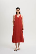 NAIRA TRAPEZE BACK COLUMN LINEN DRESS
