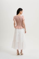 CHARLEE FLUTTER SLEEVES SMOCKED LINEN TOP