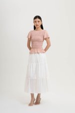 CHARLEE FLUTTER SLEEVES SMOCKED LINEN TOP