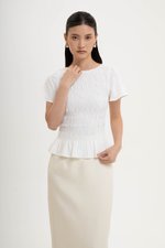 CHARLEE FLUTTER SLEEVES SMOCKED LINEN TOP