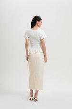 CHARLEE FLUTTER SLEEVES SMOCKED LINEN TOP