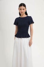 CHARLEE FLUTTER SLEEVES SMOCKED LINEN TOP