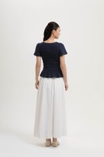 CHARLEE FLUTTER SLEEVES SMOCKED LINEN TOP