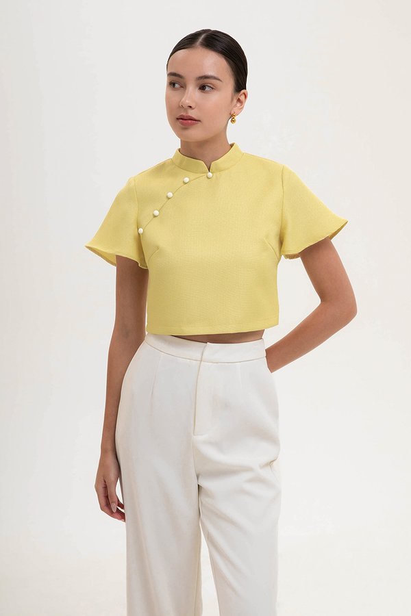 AMAYA TWEED FLUTTER SLEEVE CHEONGSAM TOP