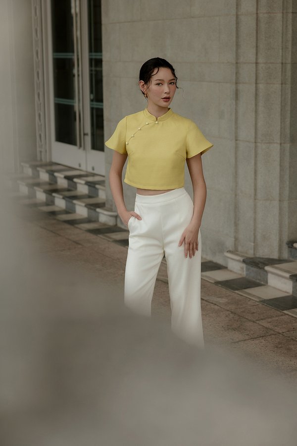 AMAYA TWEED FLUTTER SLEEVE CHEONGSAM TOP