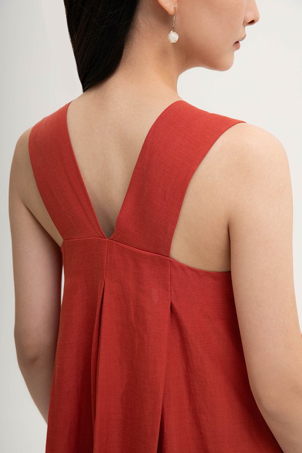TIFFIE LINEN VBACK MIDI DRESS