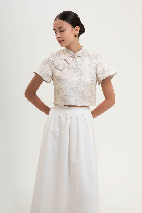 ALYA JACQUARD FLUTTER SLEEVE CHEONGSAM TOP