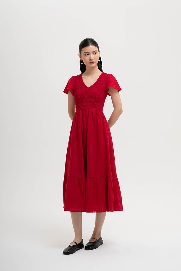 LENNY SMOCKED TEXTURED COTTON DRESS