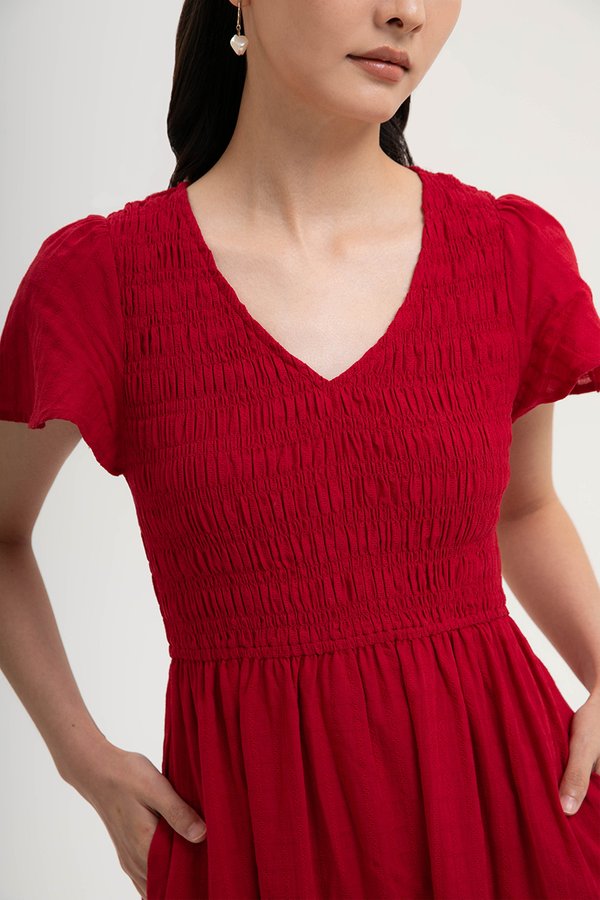 LENNY SMOCKED TEXTURED COTTON DRESS