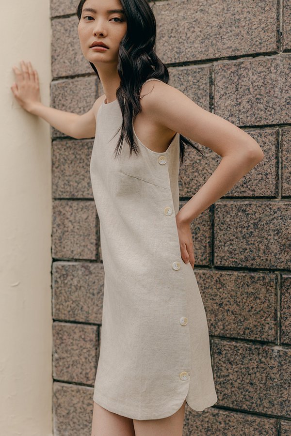 ASTRID MINI LINEN DRESS W SIDE BUTTONS