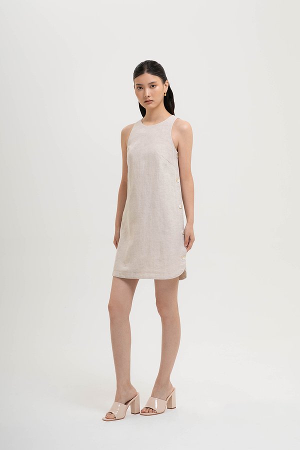 ASTRID MINI LINEN DRESS W SIDE BUTTONS
