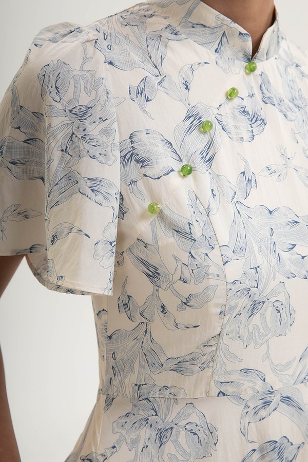 ETHEL FLORAL PRINTED CHEONGSAM MINI DRESS