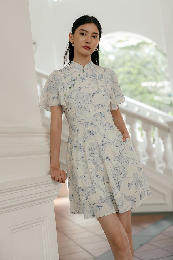 ETHEL FLORAL PRINTED CHEONGSAM MINI DRESS