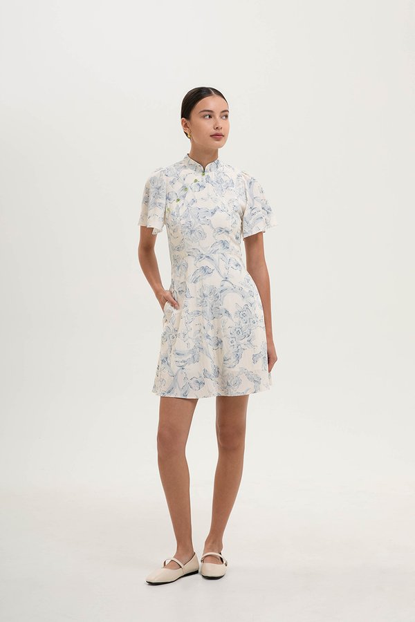 ETHEL FLORAL PRINTED CHEONGSAM MINI DRESS