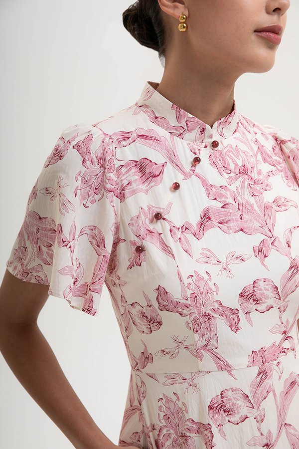 ETHEL FLORAL PRINTED CHEONGSAM MINI DRESS