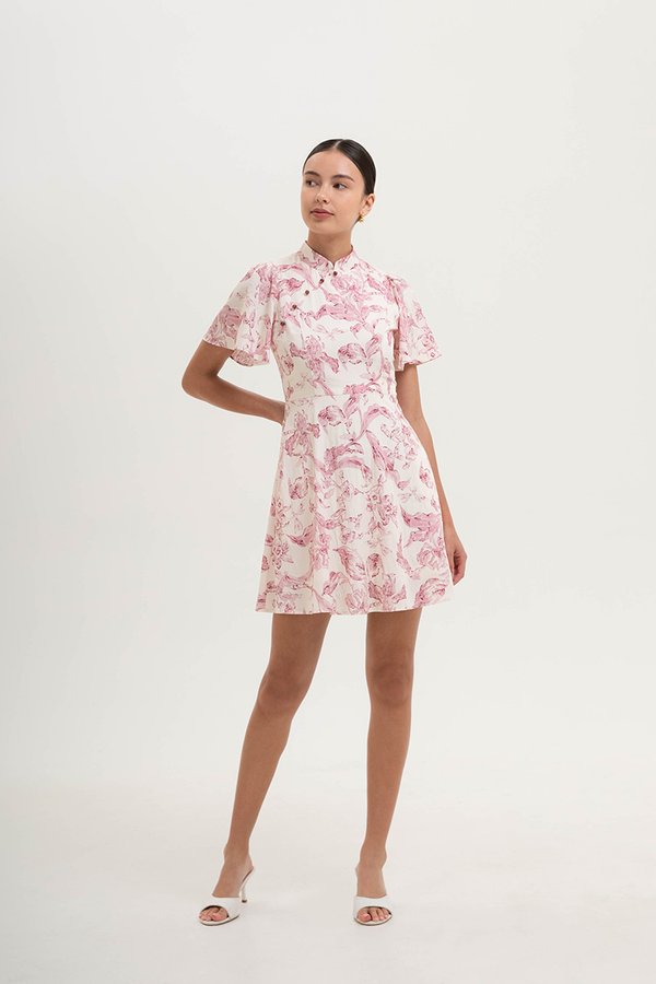 ETHEL FLORAL PRINTED CHEONGSAM MINI DRESS