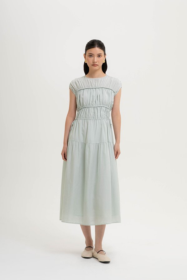 MANDY RUCHED TIERED MIDI DRESS
