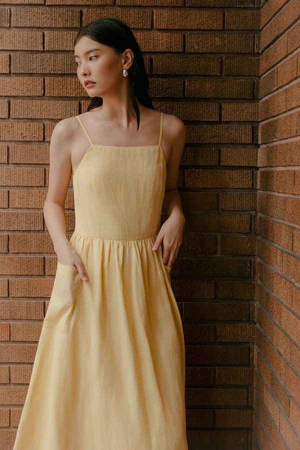 EVELINA PATCH POCKET LINEN DRESS