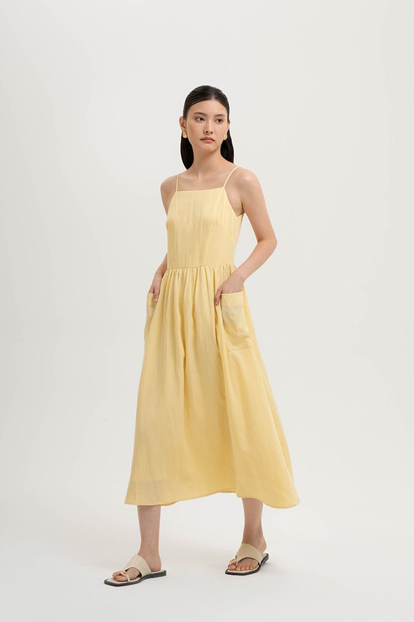 EVELINA PATCH POCKET LINEN DRESS