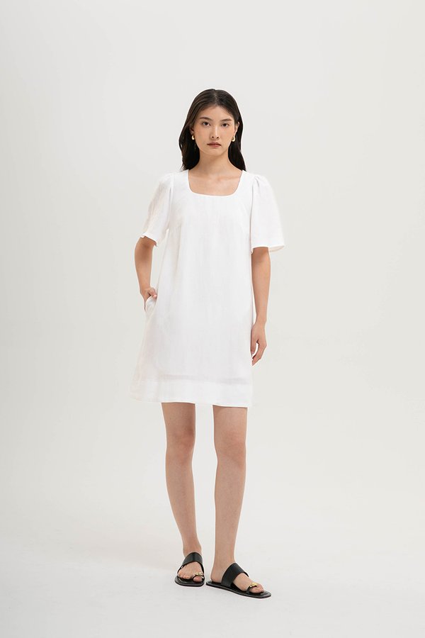 KARISA FLUTTER SLEEVE LINEN MINI DRESS